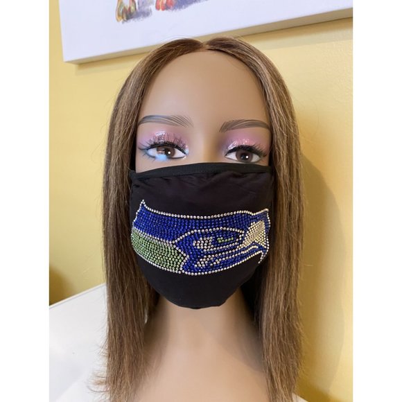 Seattle Seahawks Bling Face Mask Front Logo - Picture 2 of 11